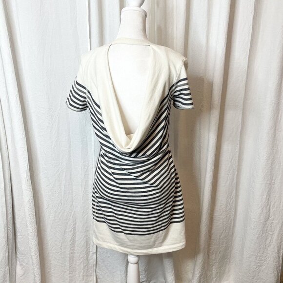 BCBG Maxazria Striped Low Back Dress Size XS Short Sleeve Mini Cream Black - Picture 6 of 11